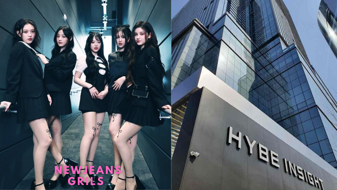 image of newjeans girls and hybe building 