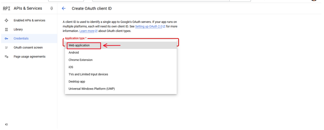 google console create credentials clientId app info