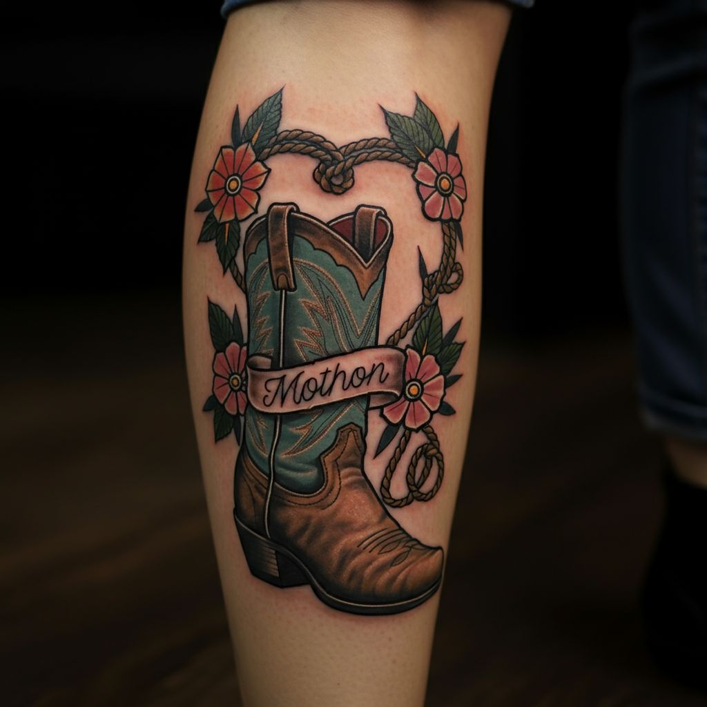 Memorial Cowboy Boot Tattoo