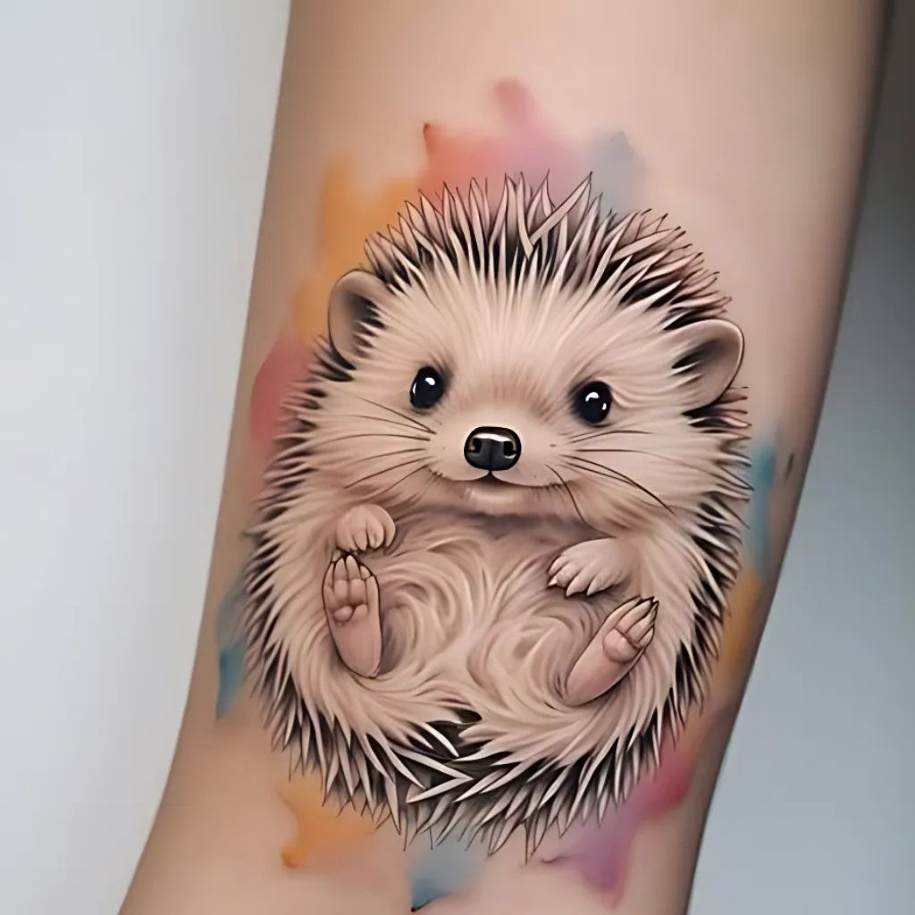 Watercolor Hedgehog Tattoo

