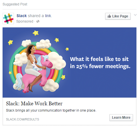 Slack’s PPC ad on Facebook