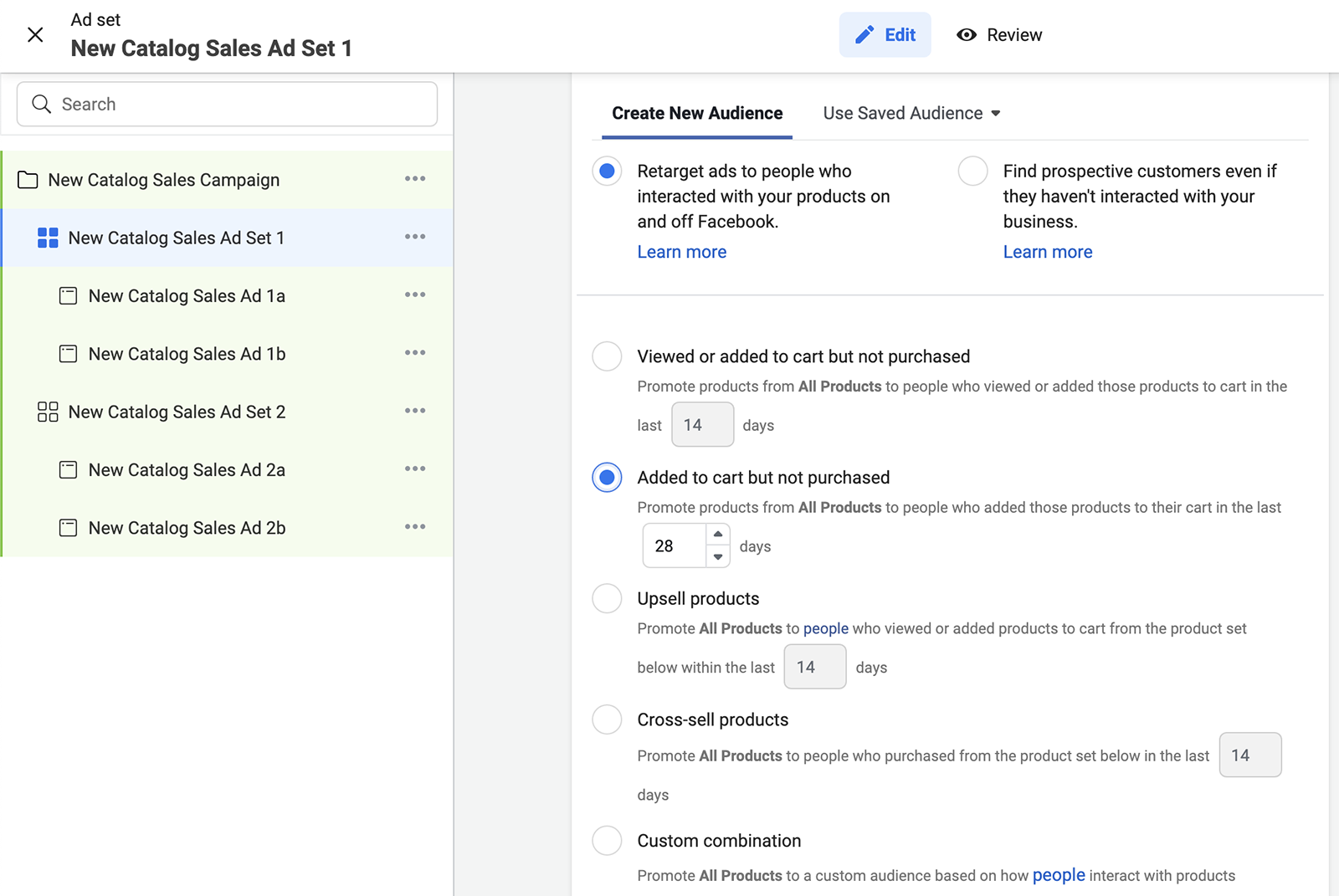 Facebook Ads retargeting settings