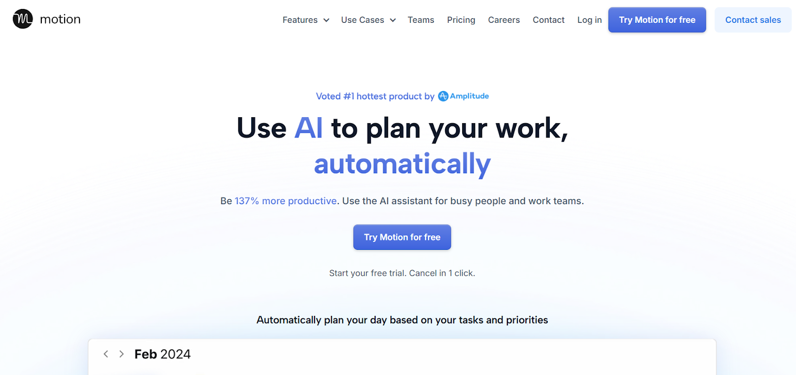 Screenshot of Motion, an AI scheduler and calendar manager.