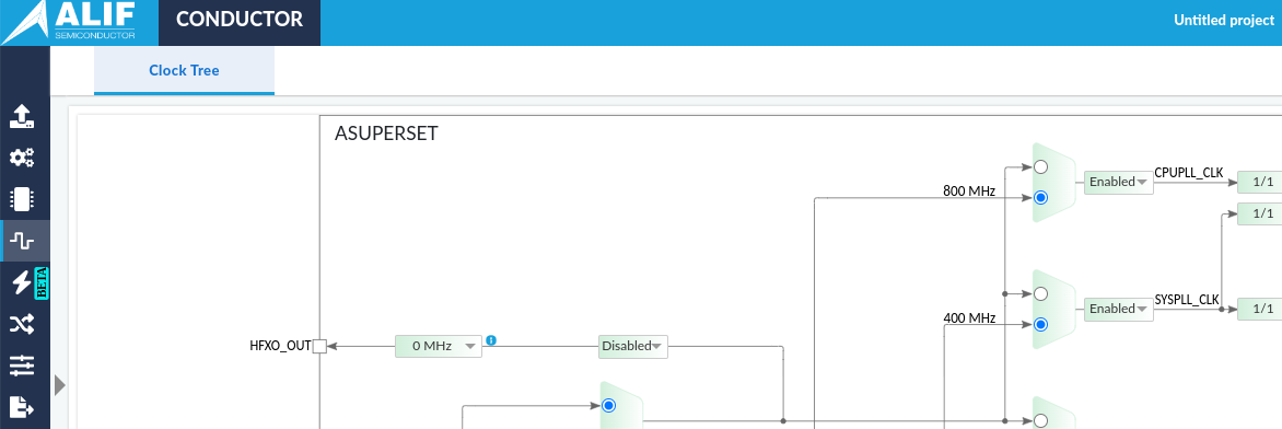 clock feature page of alif conductor tool