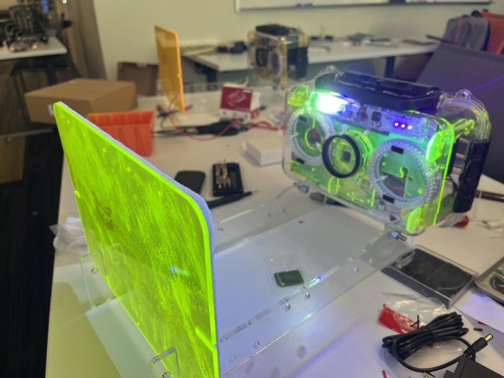 Photo of a participant’s completed Mothbox, with attractor lights running and the target attached. 