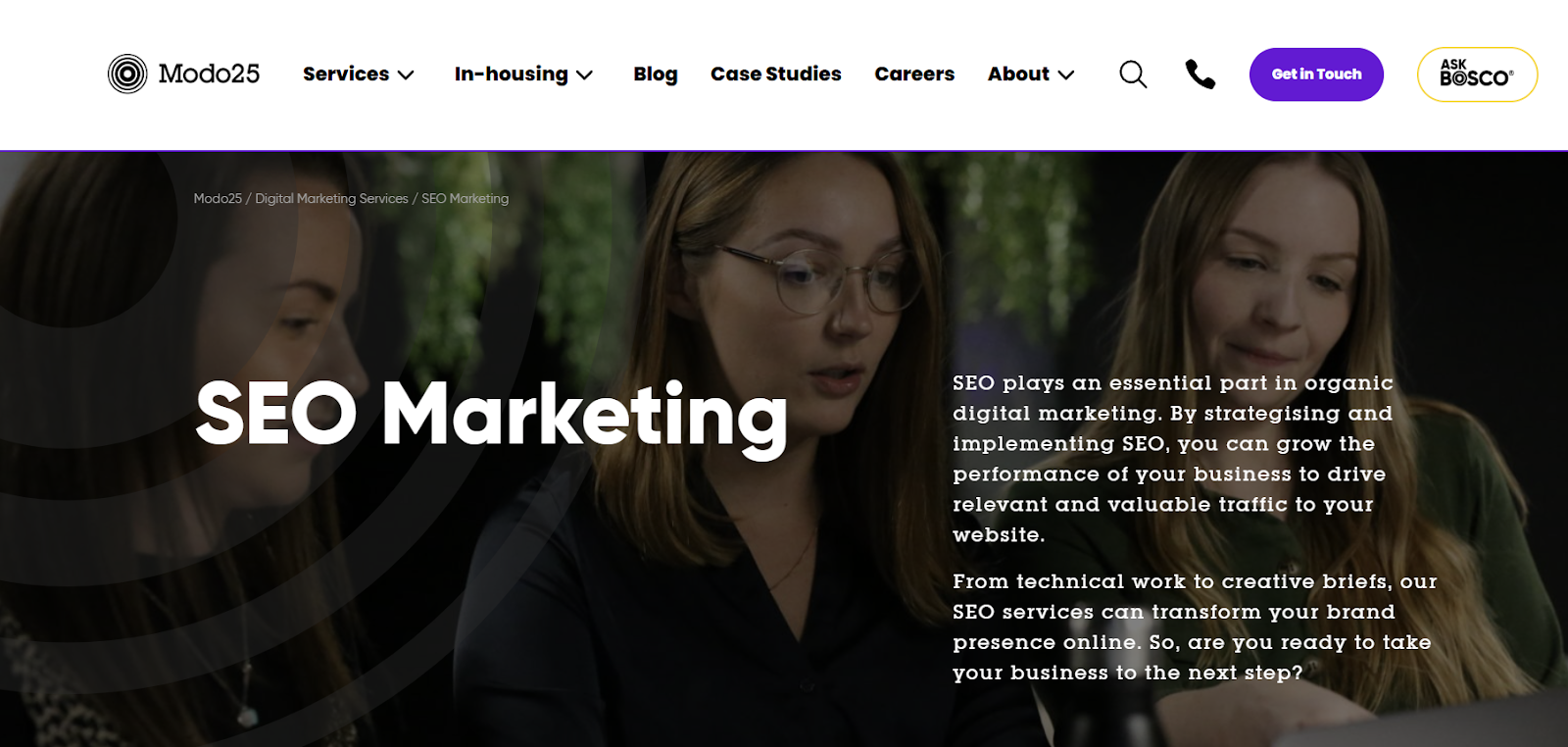 A screenshot of the Modo25 website.