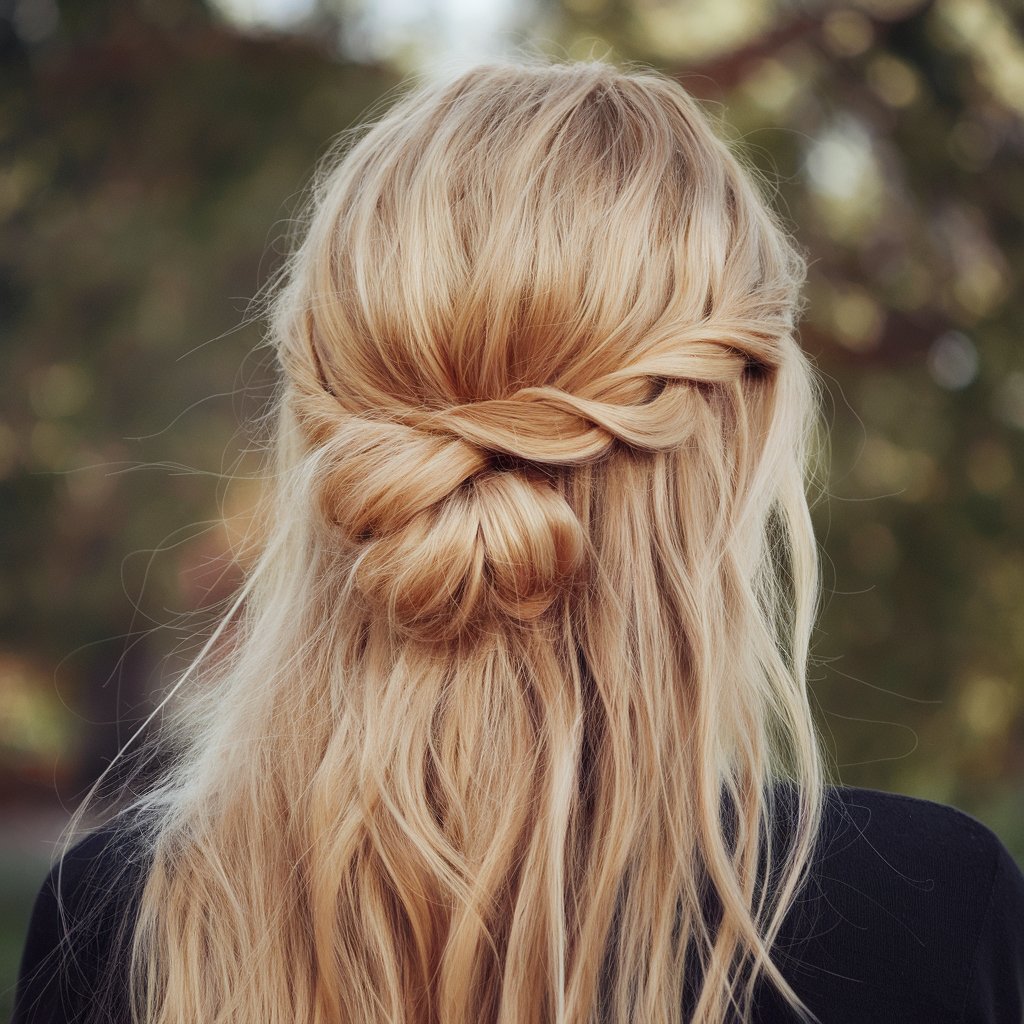 27. Honey Wheat Blonde Loose Low Bun