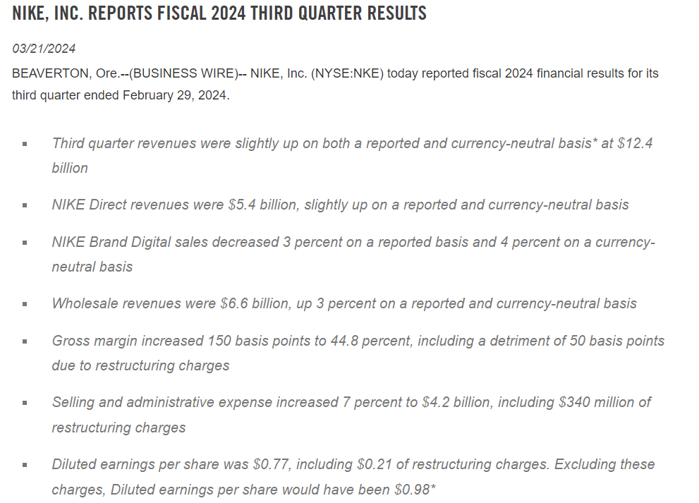 Nike Investors 2024 report