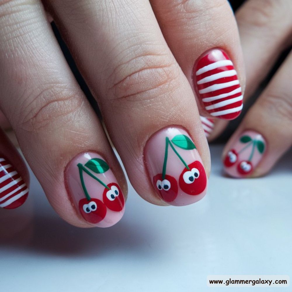 Red Summer Nails having Playful Cherries