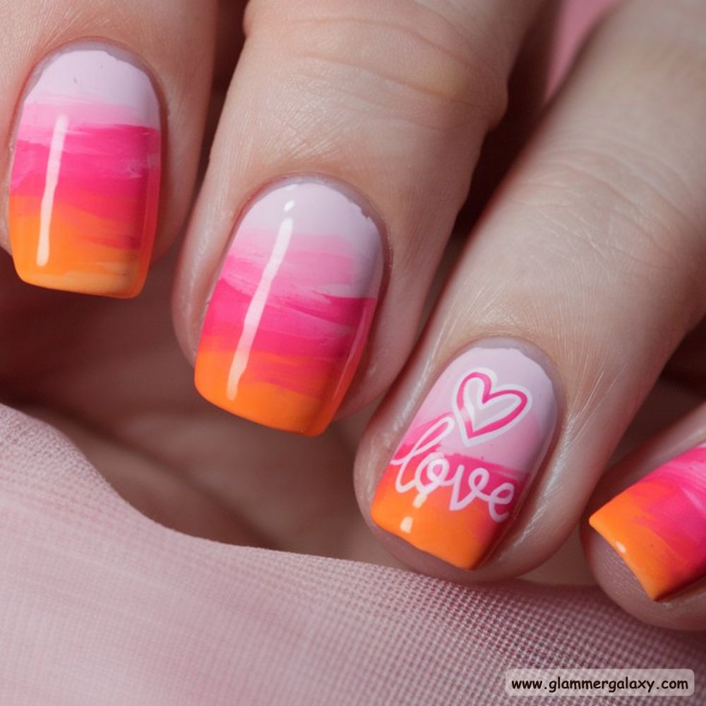 Orange and Pink Summer Nails with Dreamy Aura Effect