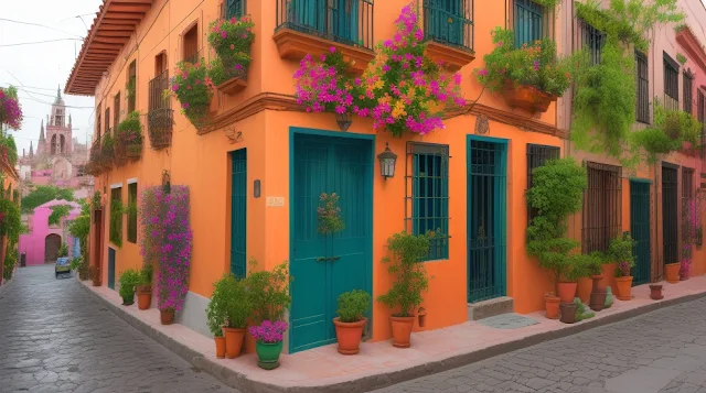 Wander through the colorful streets of San Miguel de Allende, a UNESCO World Heritage Site, with blooming flowers and historic architecture.