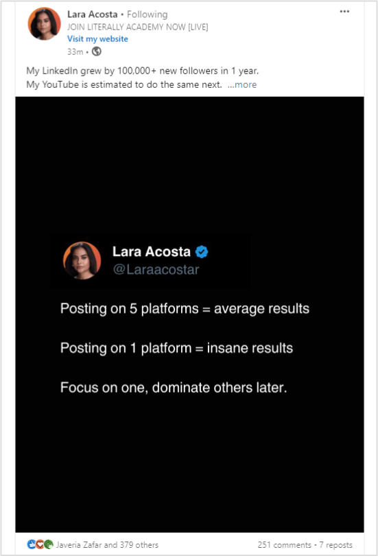 Lara Acosta LinkedIn Post