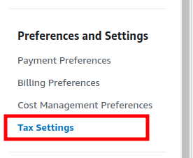 Billing preferences and setttings > tax Settings