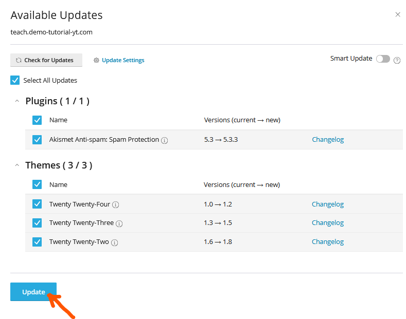 WordPress updates with WP Toolkit