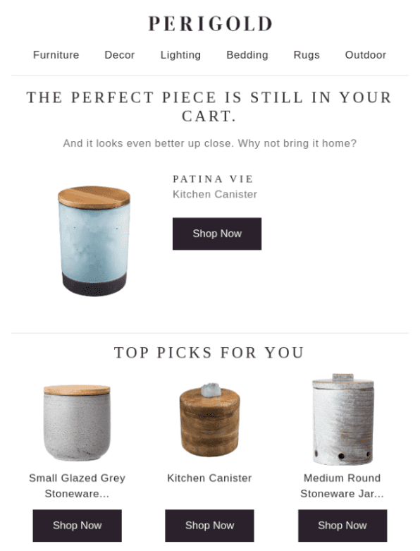 Example of recommendation email showcasing four products.