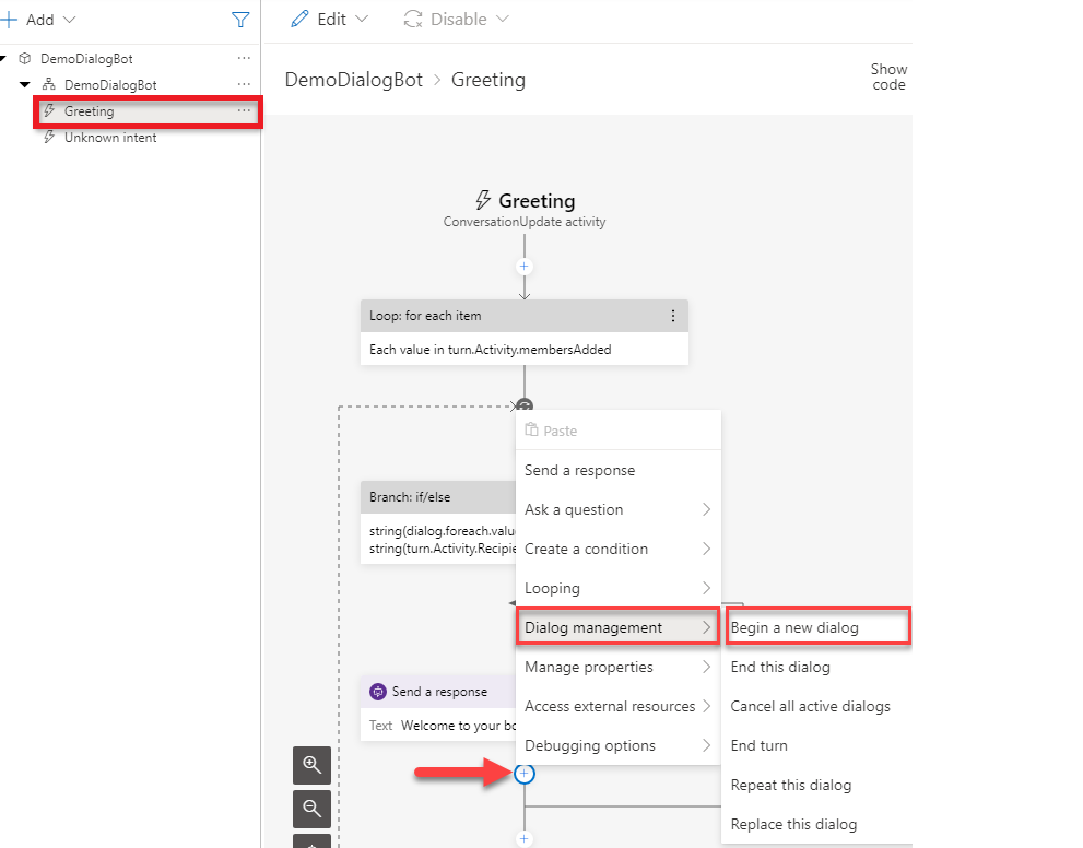 Greeting Dialog in Composer