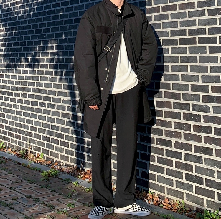 korean mens fashion: Urban Monochrome: A Korean Man’s Casual Streetwear Look