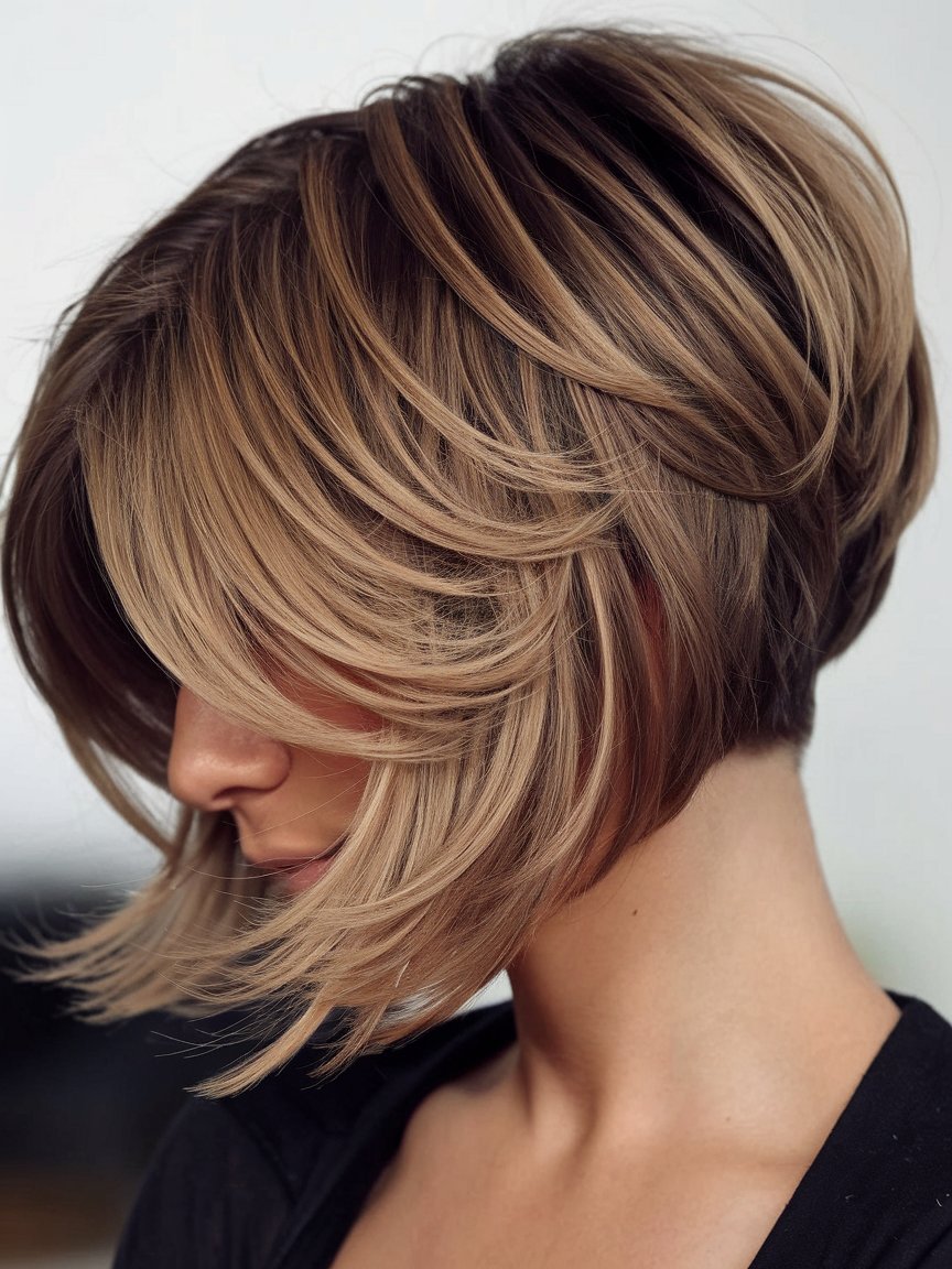 25. Short Feathered Bob with Neatly Trimmed Nape