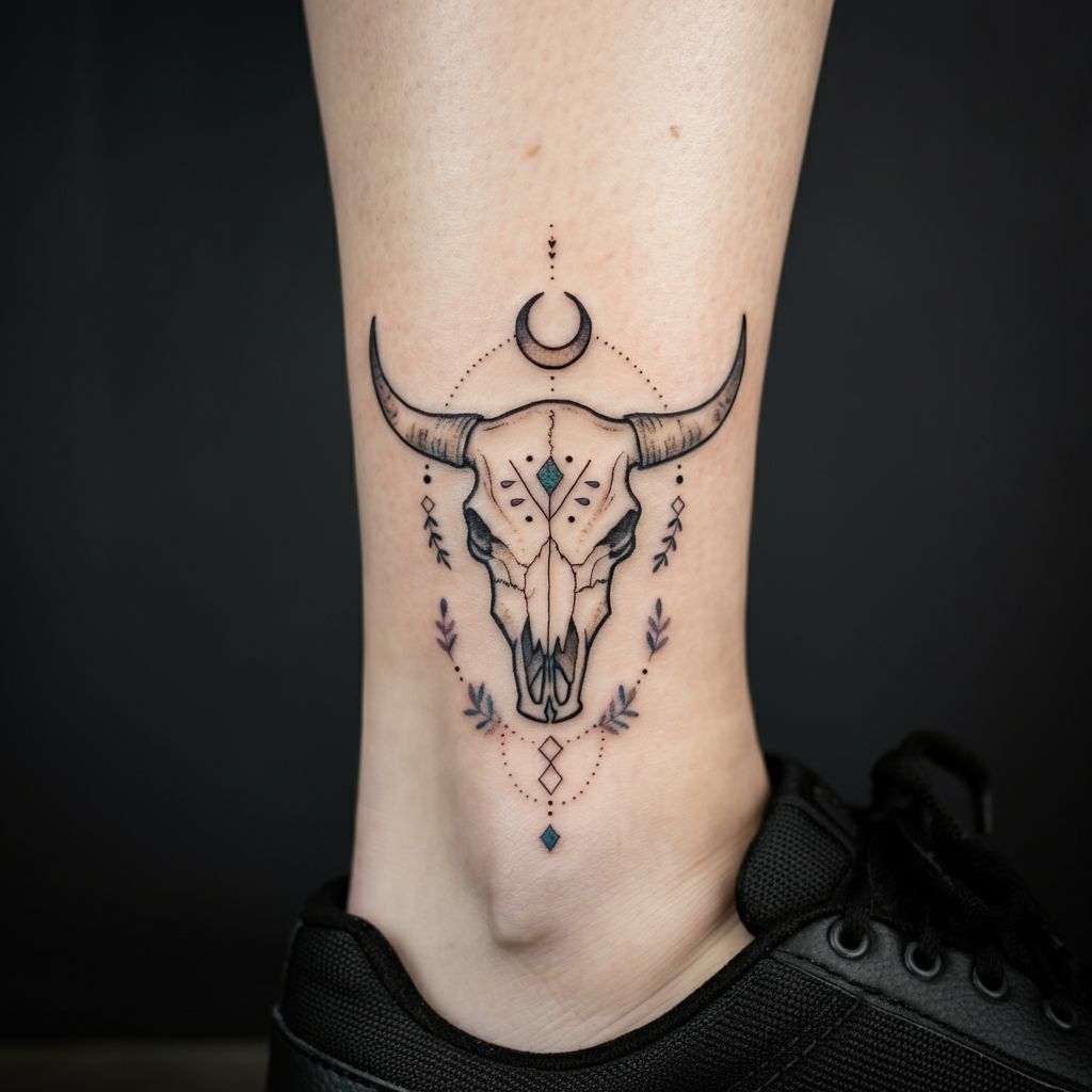 Cow Skull Tattoo on leg