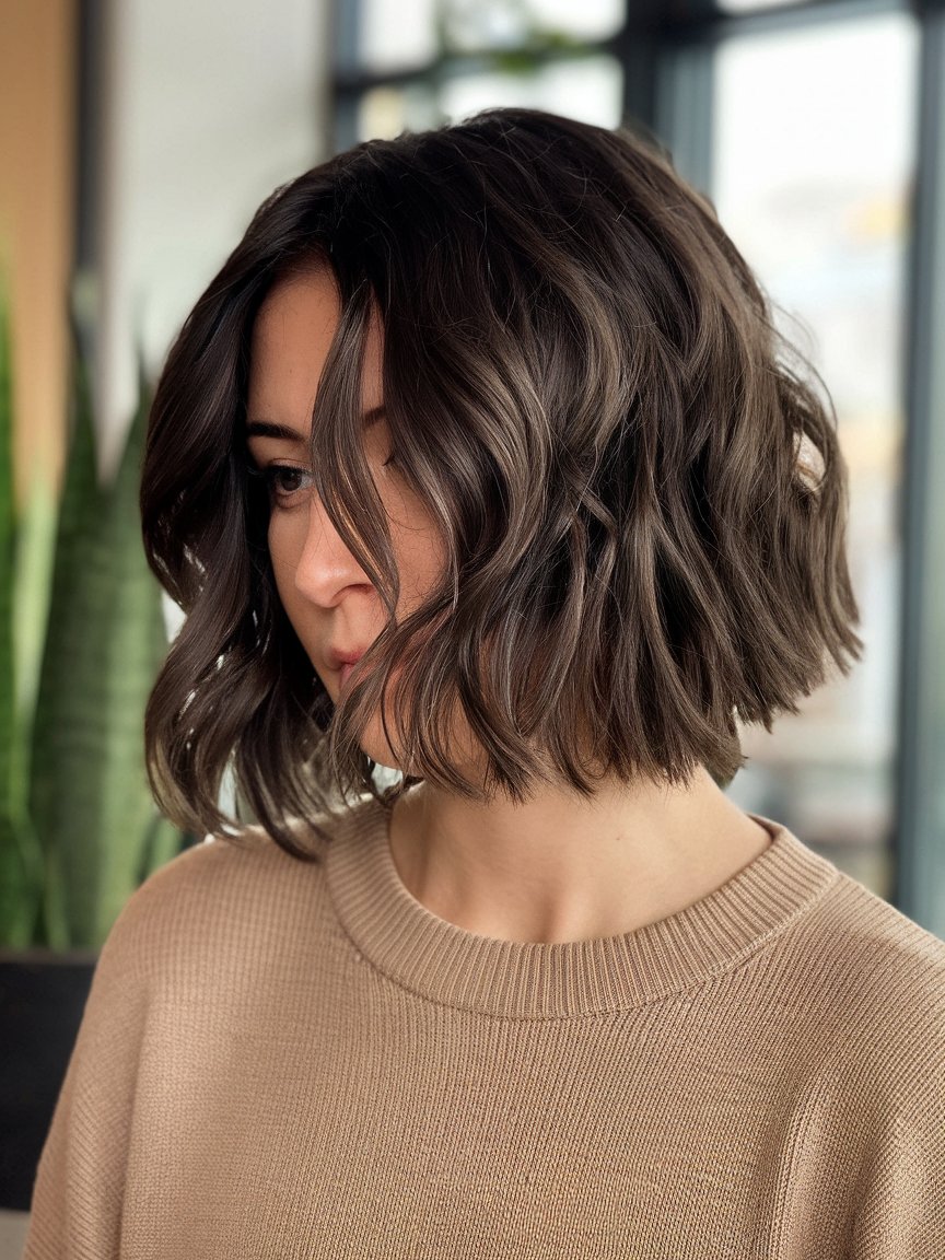 38. Wavy French Bob for Thick Hair