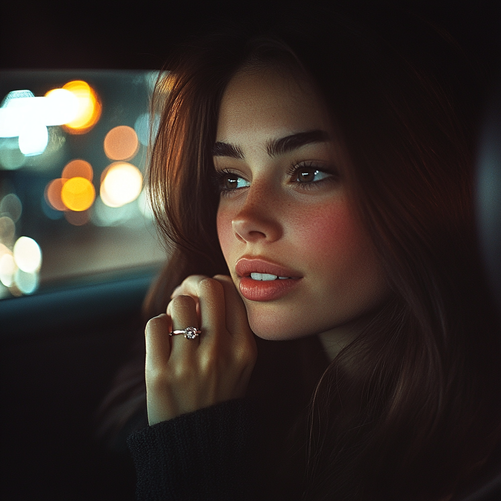 A woman sitting in the passenger's seat of a car | Source: Midjourney