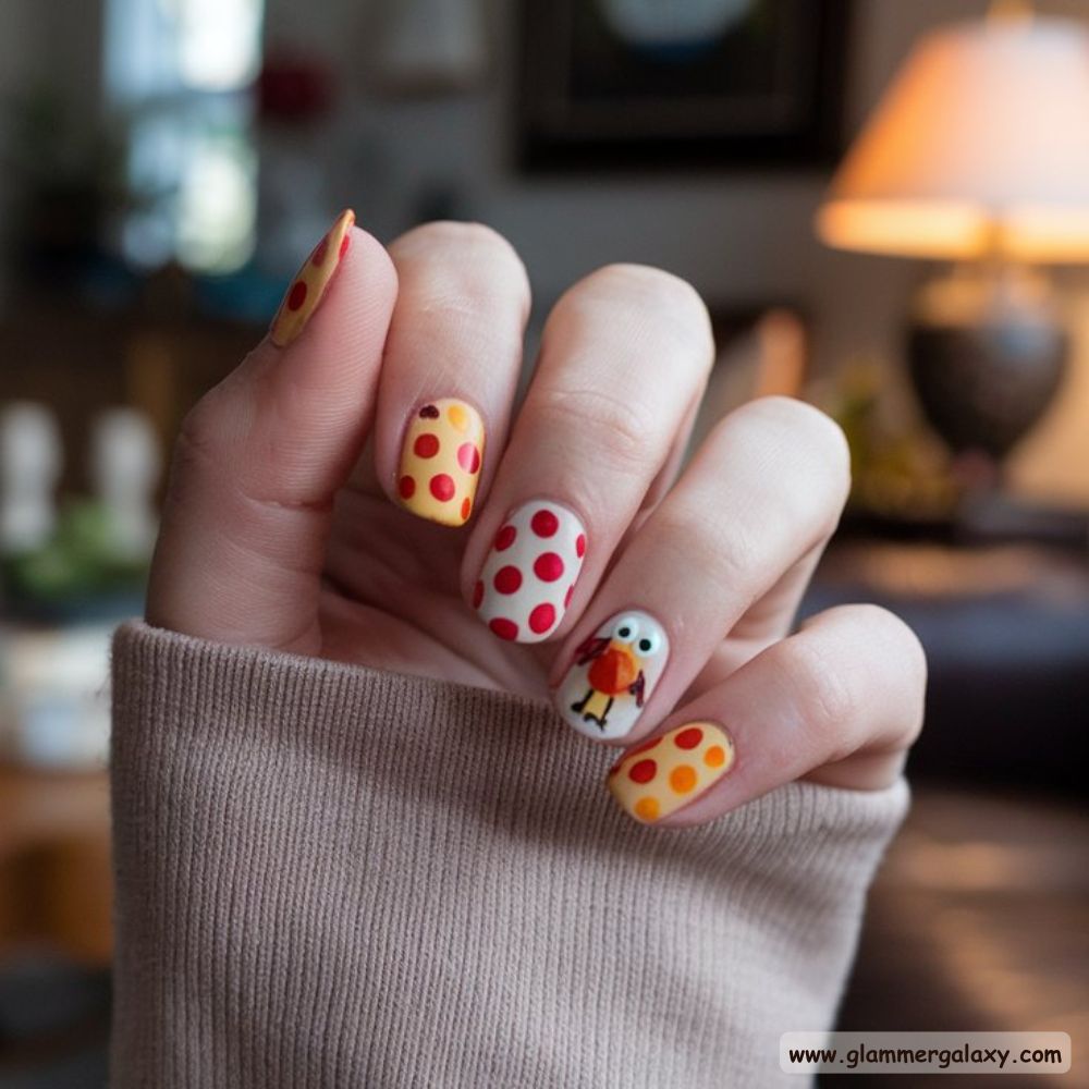 Thanksgiving Nail Designs having Turkey Polka Dot Nail Art
