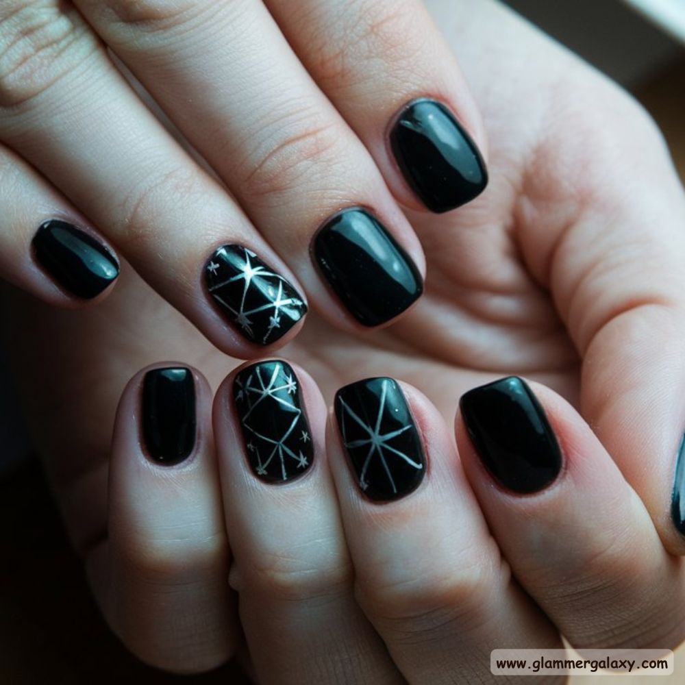 Korean fall nails having Classic Black Manicure
