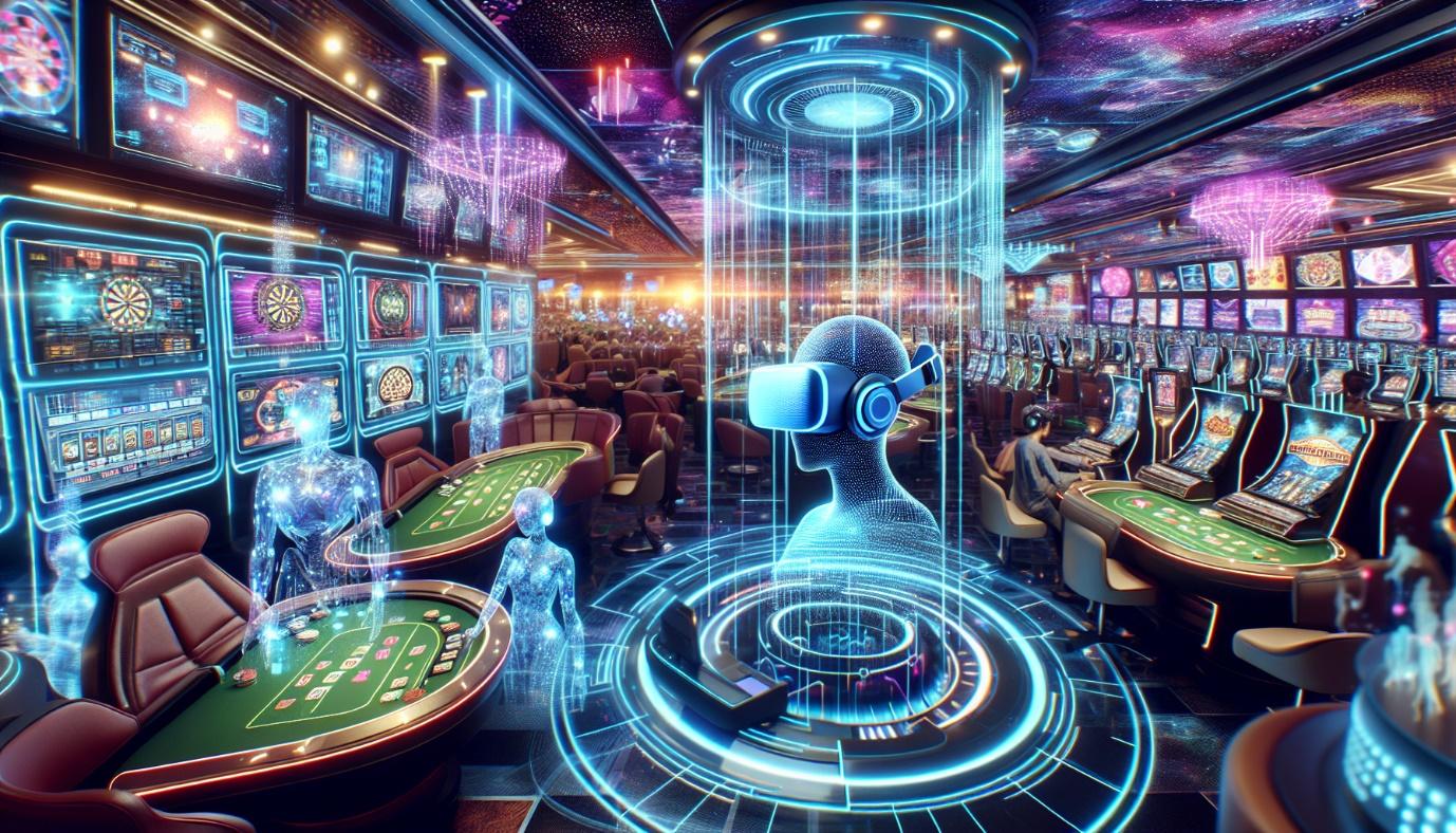 An illustration depicting future trends in online gambling, such as virtual reality and AI integration.