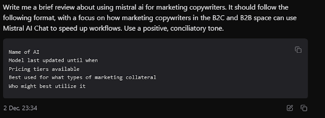 Screenshot of how Mistral AI automatically formatted my prompt