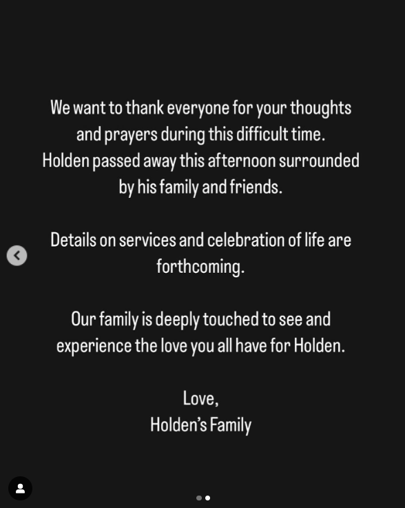 Statement from Holden Trent's family, posted on October 26, 2024 | Source: Instagram.com/holdentrent93