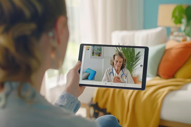 patient on a video call with her doctor