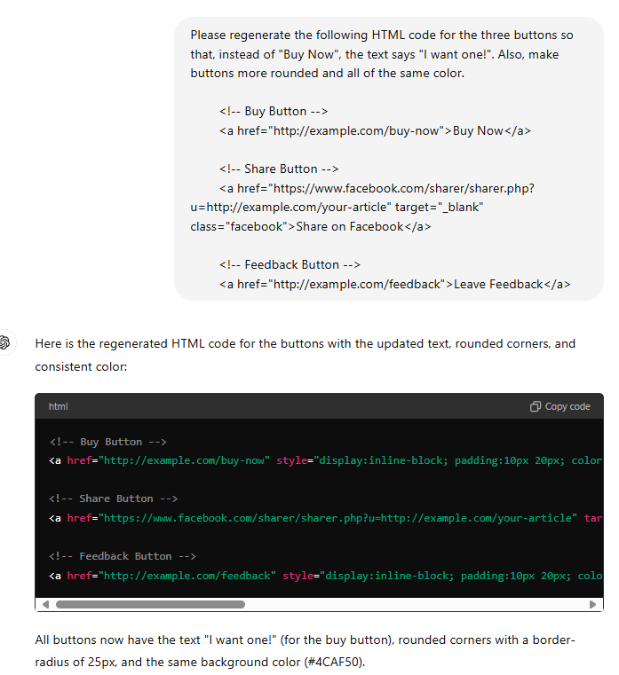 Figure 7.14 – ChatGPT changing HTML code