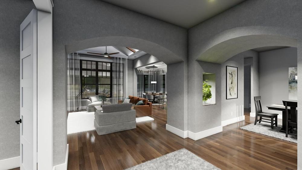 The foyer opens both into the formal dining room and family room.