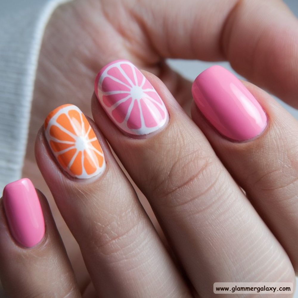 Orange and Pink Summer Nails with Refreshing Grapefruit Manicure