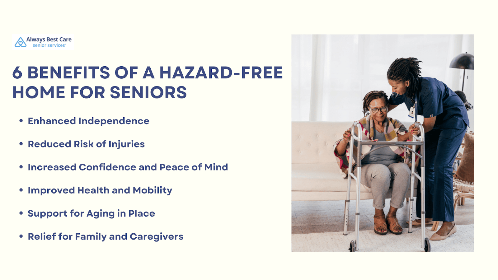 This infographic depicts 6 benefits of a hazard-free home for seniors