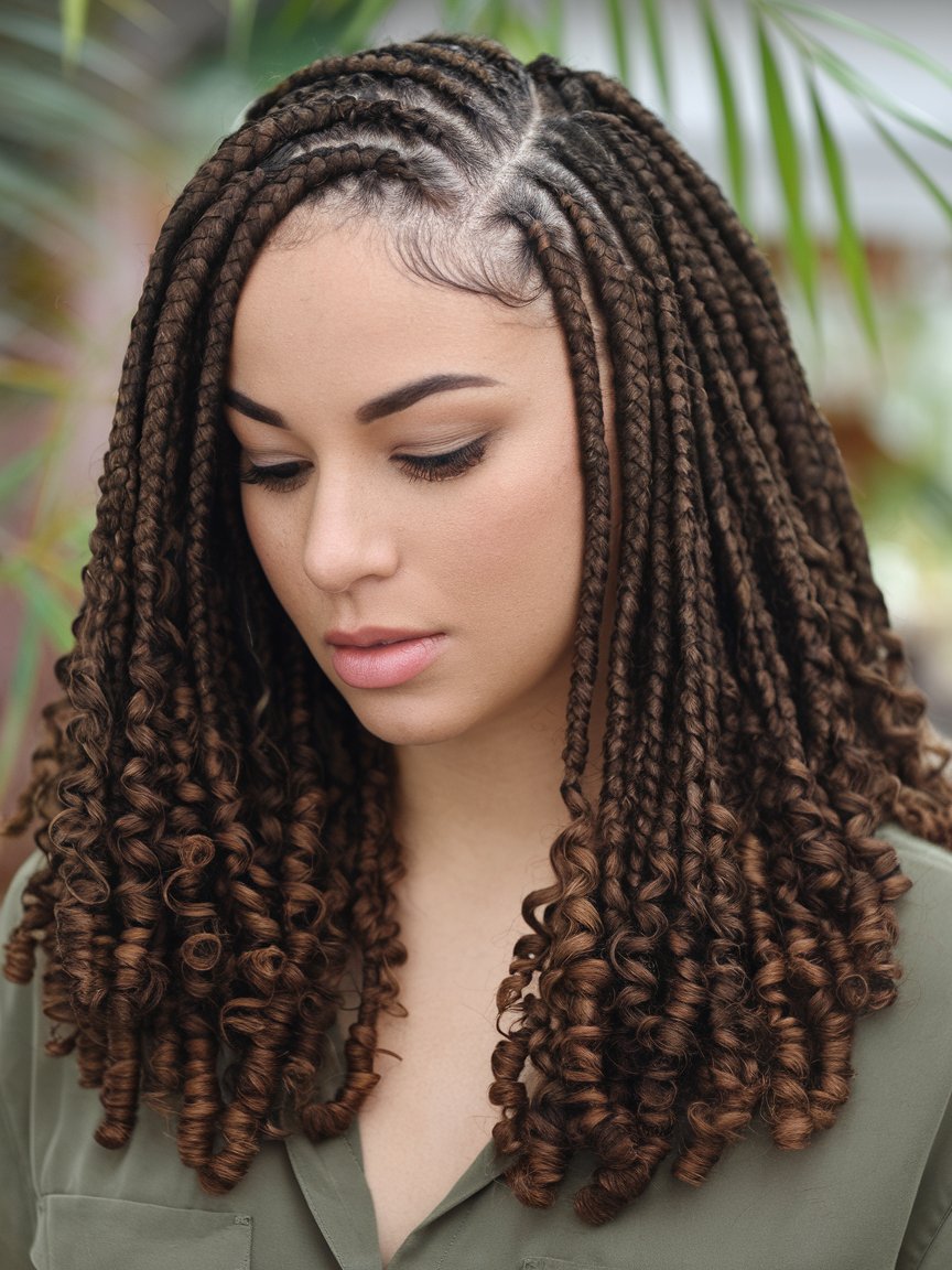 1. Feed-in braids for Curly Hair