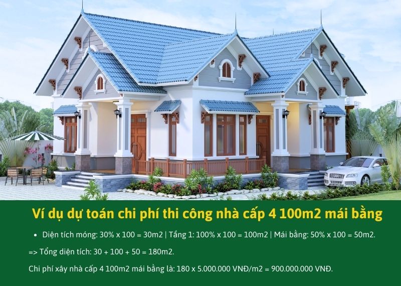 Ví dụ dự toán chi phí thi công nhà cấp 4 100m2 mái bằng Xây dựng Nhất Tín