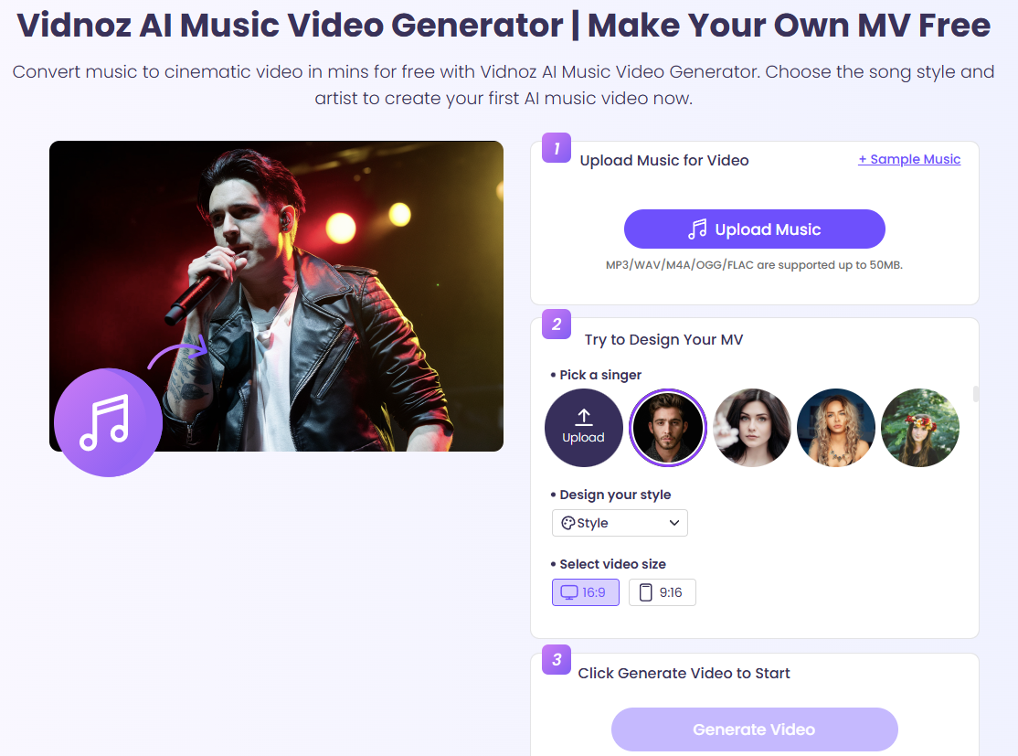 Vidnoz AI Music Video Generator - Convert Pink Floyd Music to AI Music Video in Mins for Free