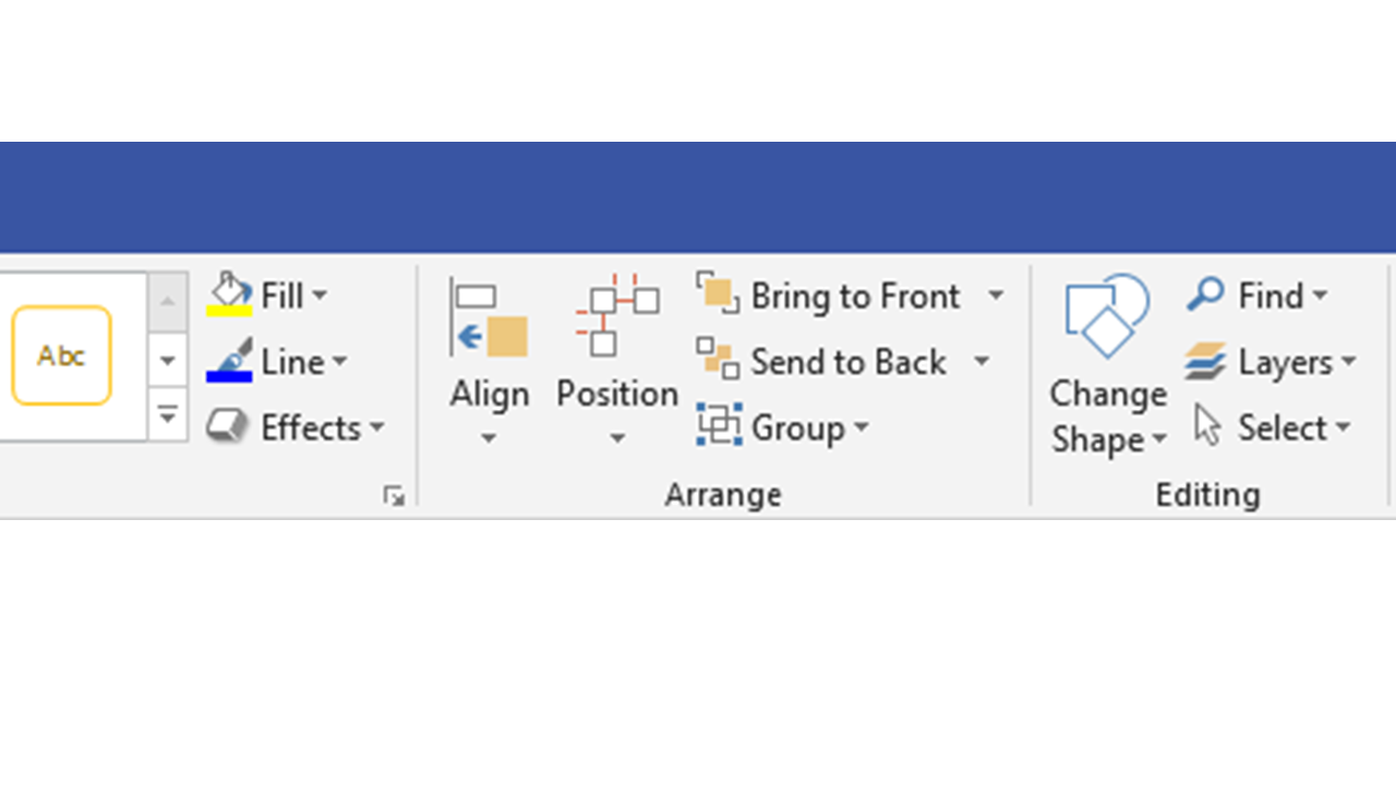 Arrange group of the Home tab