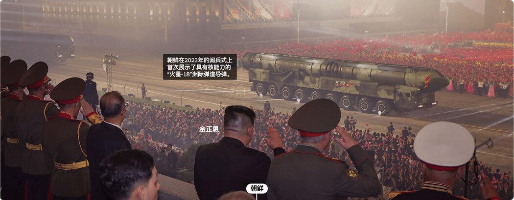 平壤的朝鲜战争结束70周年阅兵式,2023年7月