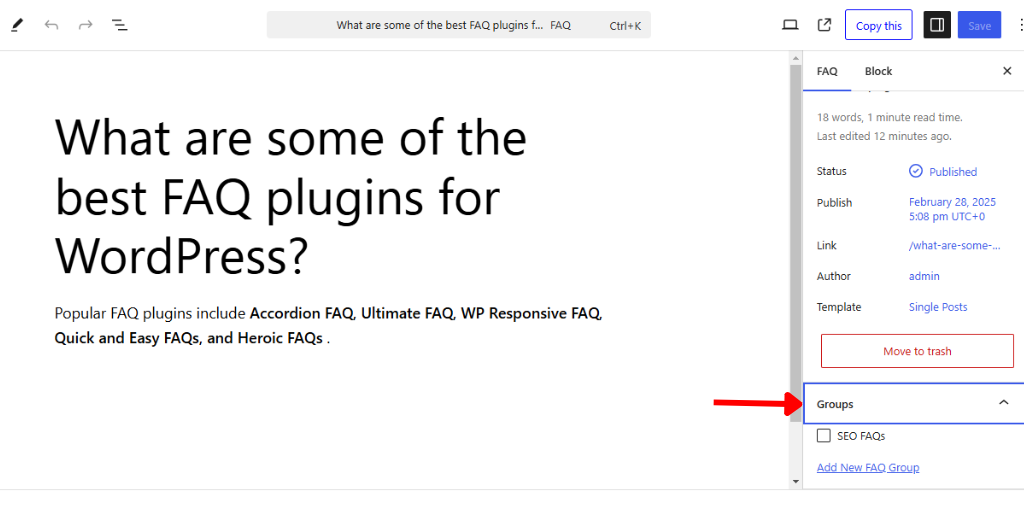 Assign Group From FAQ Editor