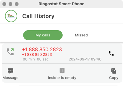 Ringostat Smart Phone, missed call