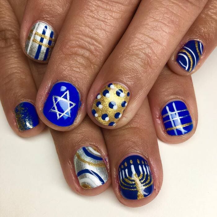 Hanukkah Nail Designs - Mismatched Hanukkah Nails