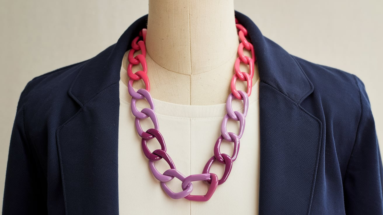 J Crew Raspberry Purple Enamel Link Strand Necklace