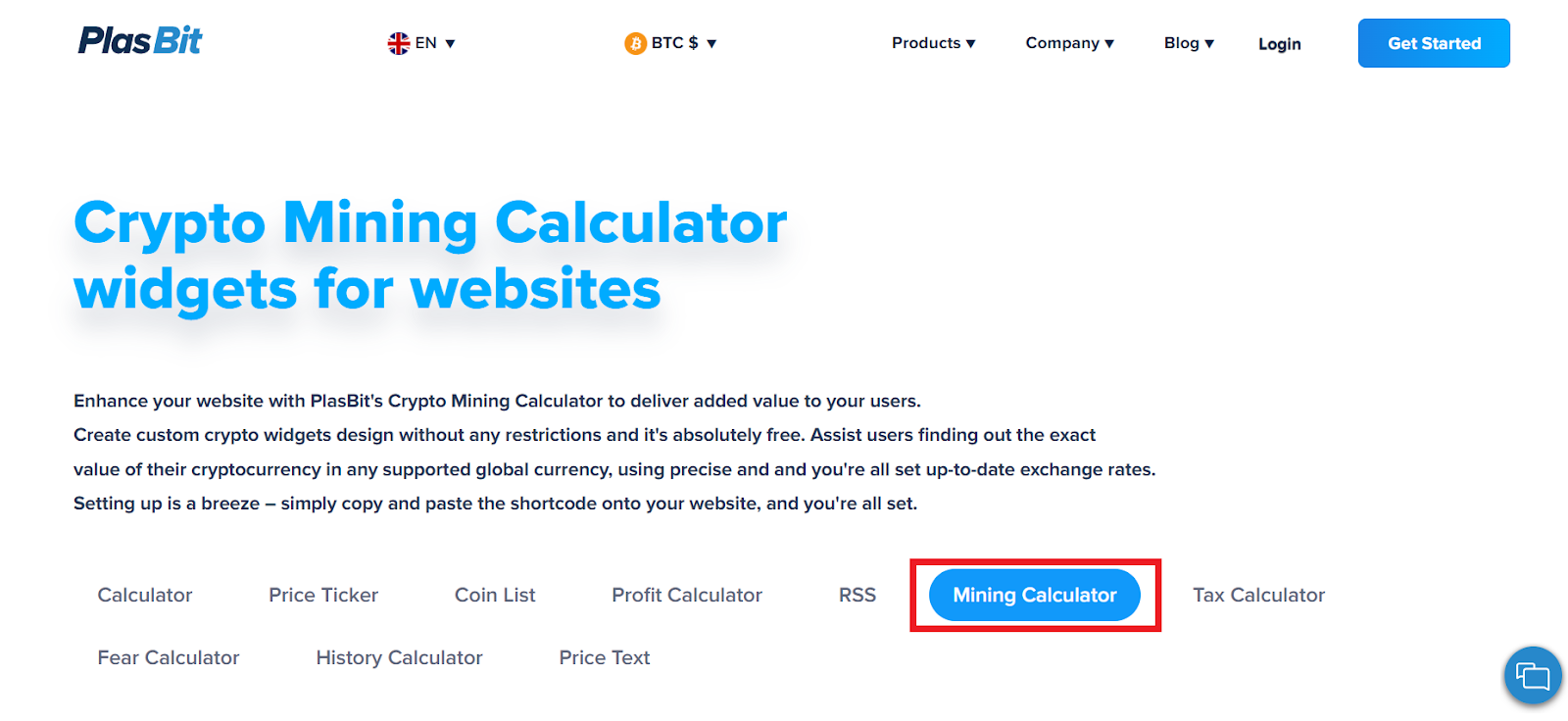 Crypto mining calculator widgets for websites