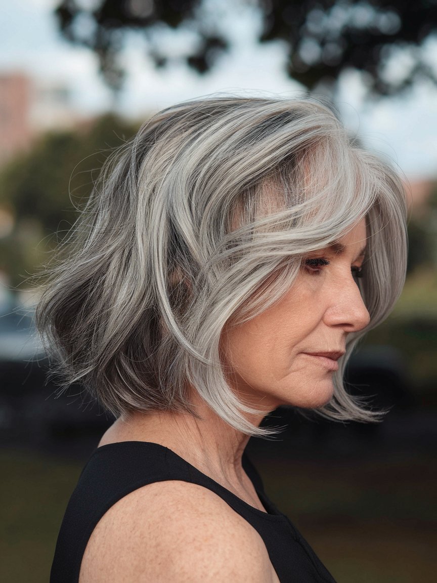 20. Shoulder-Length Gray Bob with Highlights