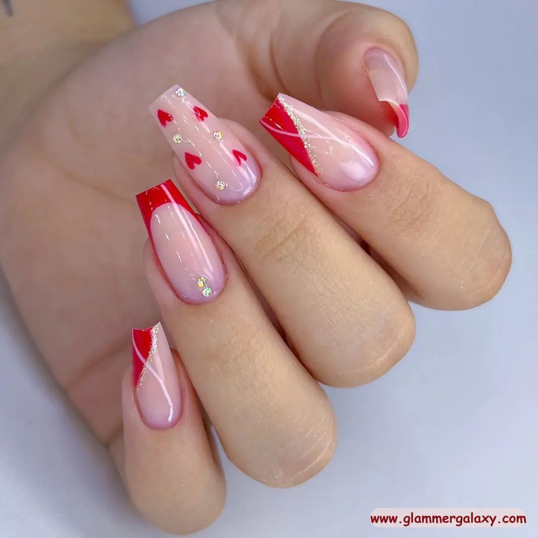 Red Winter Nail Designs having Asymmetrical French
