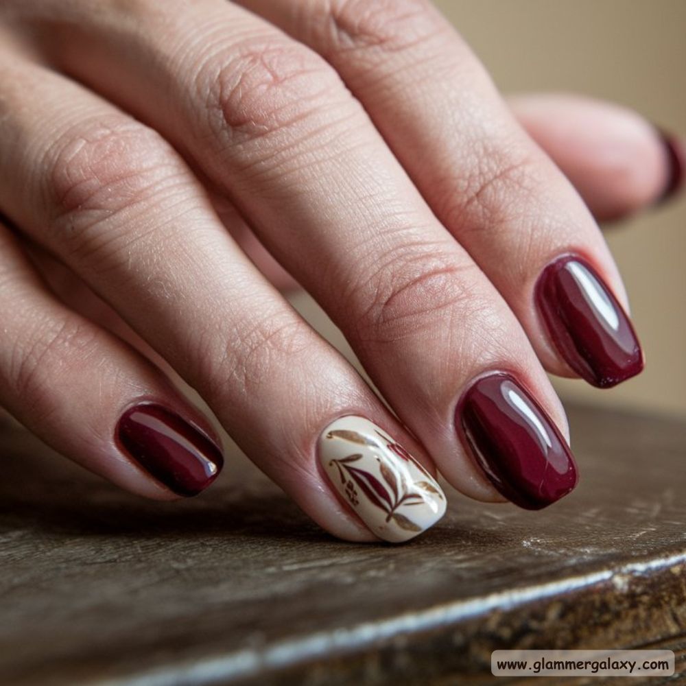 Burgundy fall Nails with Burgundy with Neutral Tones