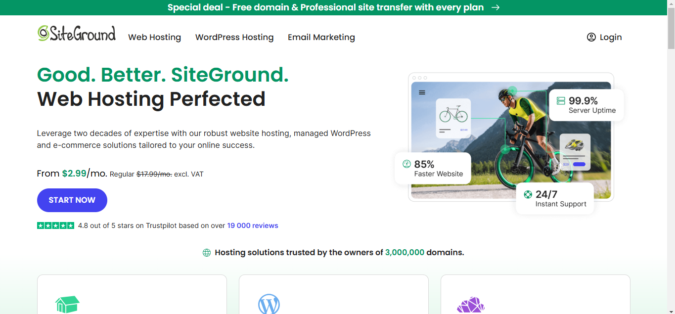 a screenshot of siteground a recommended hosting provider for WordPress Website for Non-Fiction Authors