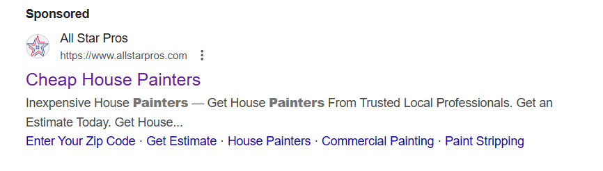 Image showing a landing page with free house painters quote and ZIP code form
